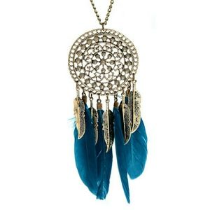 Dreamcatcher Boho Necklace with Turquoise Feathers